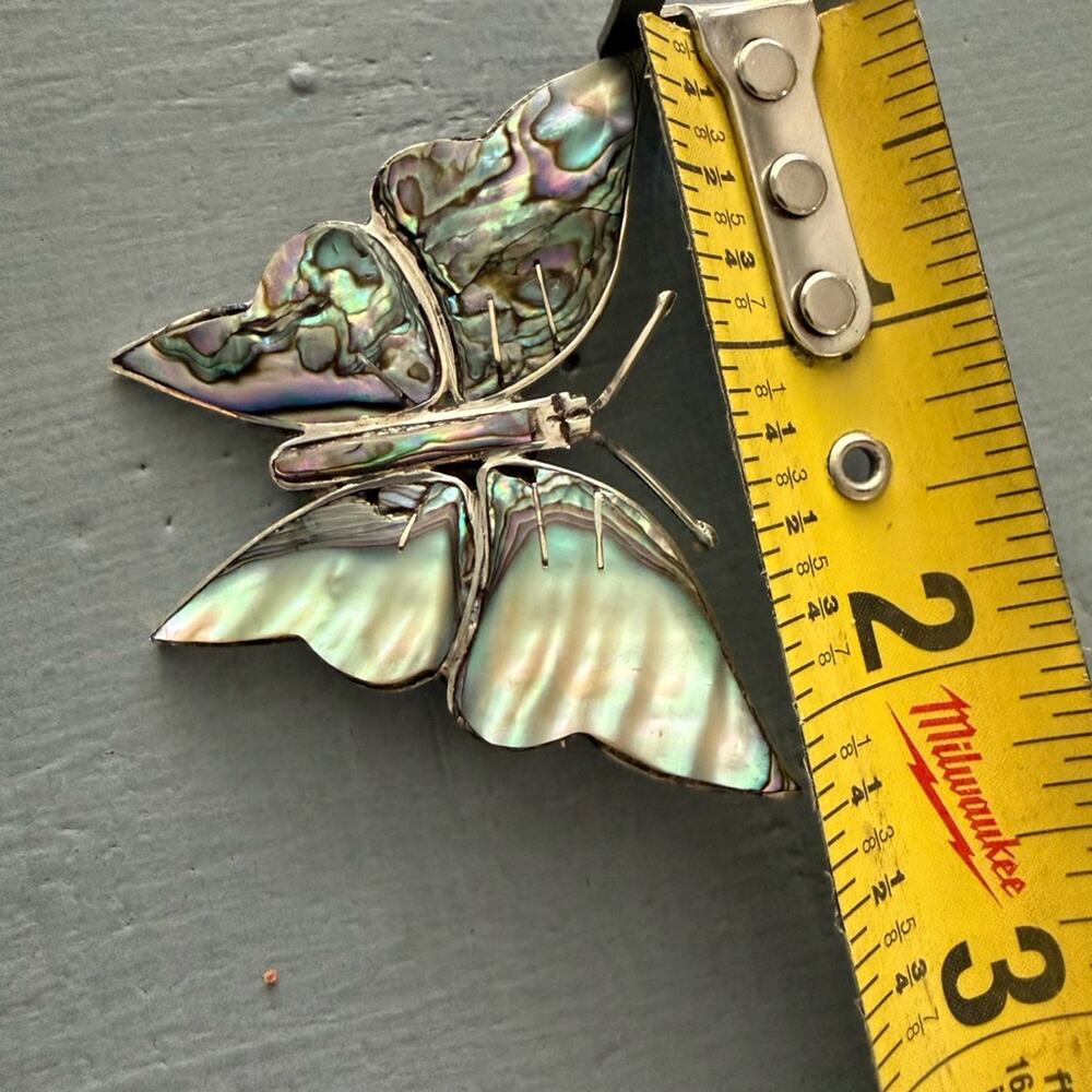 925 Sterling Silver Abalone Mexico Butterfly Pin Brooch VINTAGE - Picture 6 of 8